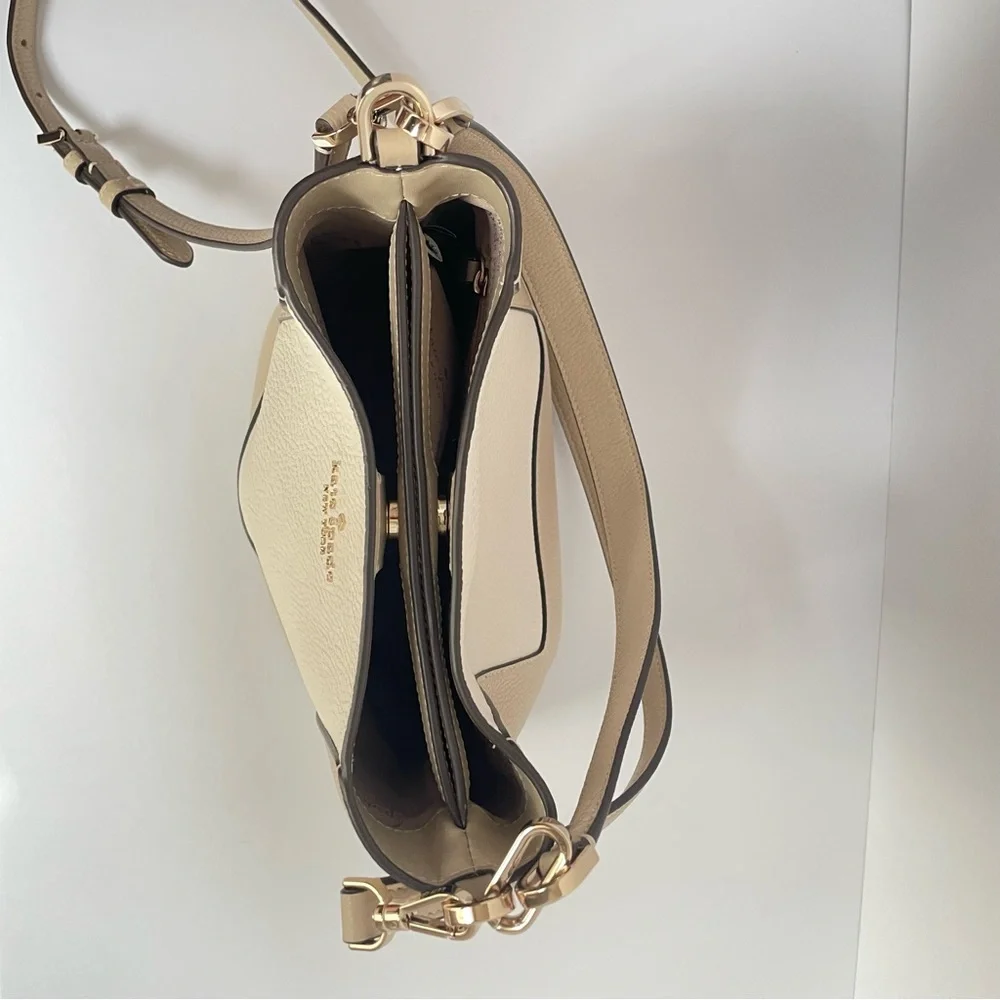 Kate Spade New York Lena Tan White Leather Colorblock Bucket Bag - Picture 10 of 13